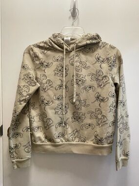 Licensed Disney Beige Crewneck Hoodie with Black Stitch Character Line Art
